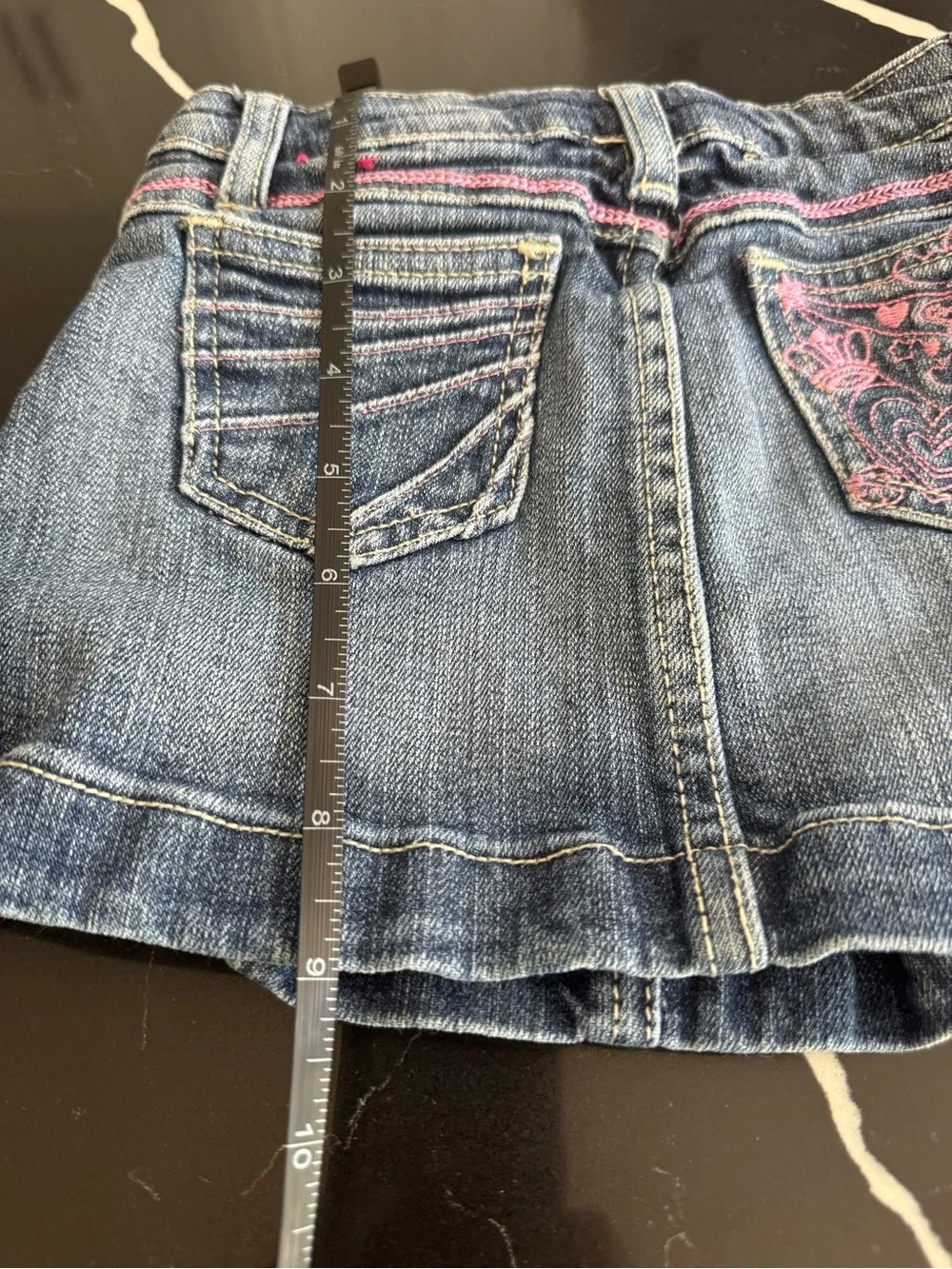Y2K‎ Girls Denim Ruffle Skirt with Pink Trim